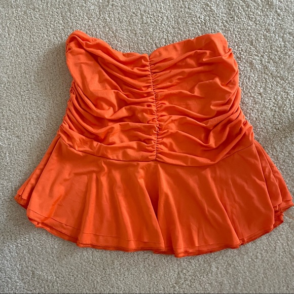 Orange ruched ruffle mini skirt - Picture 2 of 2